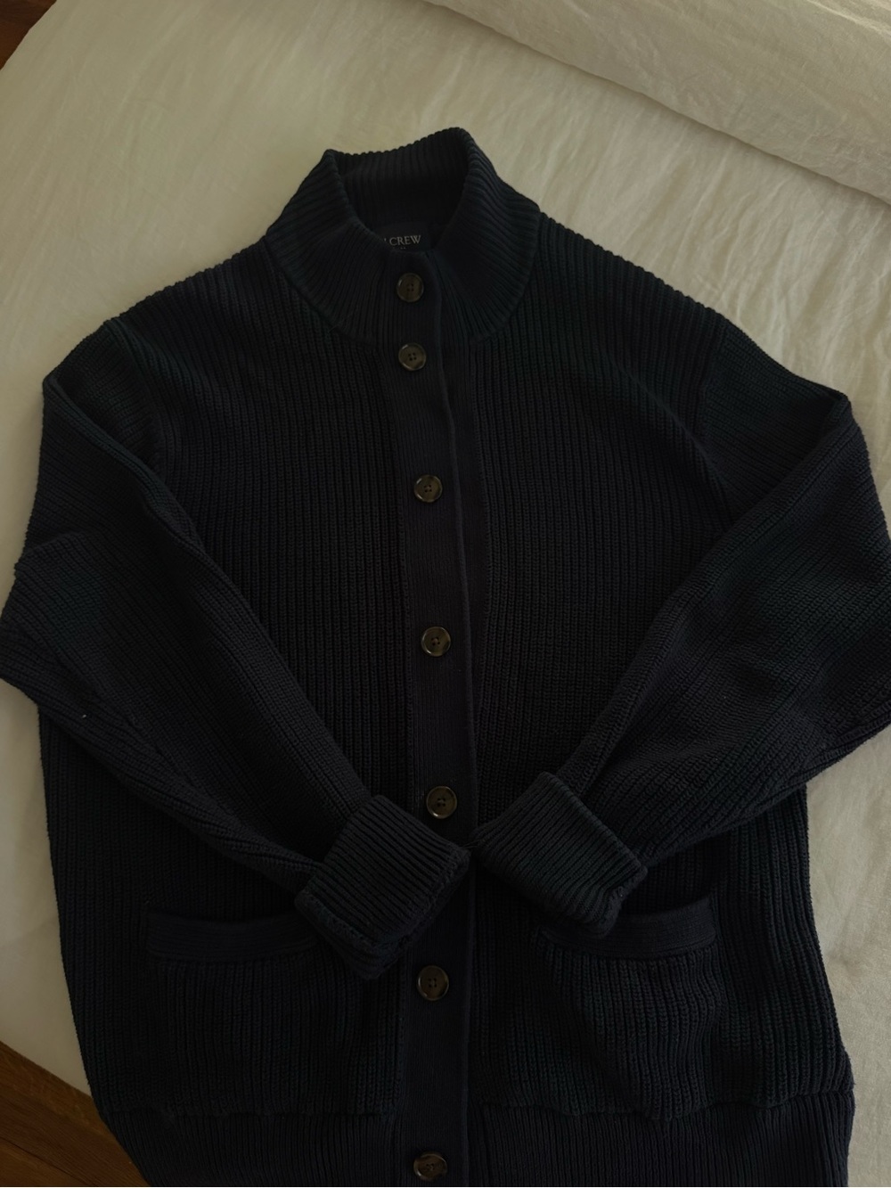 J. Crew Navy Ribbed Button-Up Cardigan